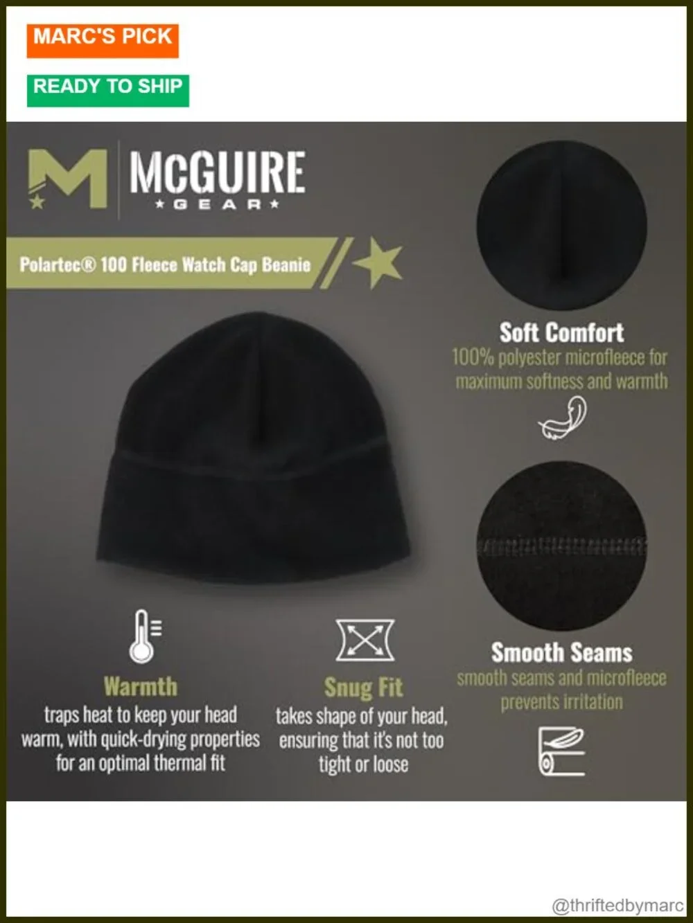 Polartec 100 Fleece Watch Cap Beanie Lightweight Fitted Tactical Winter Hat